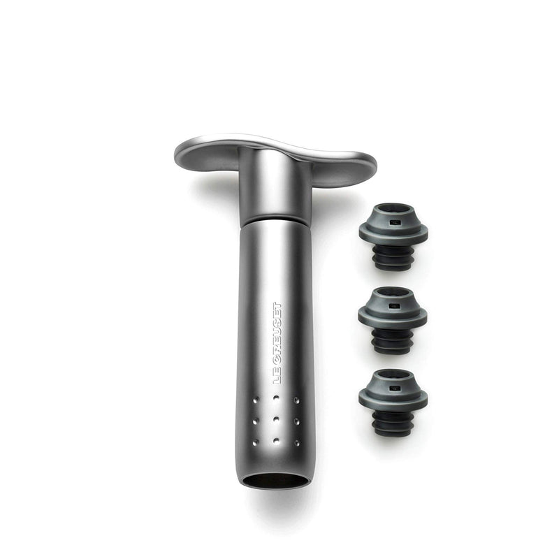 SET DE BOMBA DE VACIO METAL SATINADO + 3 TAPONES NEGROS